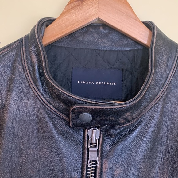 Banana Republic Brown Vintage Cafe Racer Motorcycle Leather Bomber Jacket XL T - Picture 7 of 17